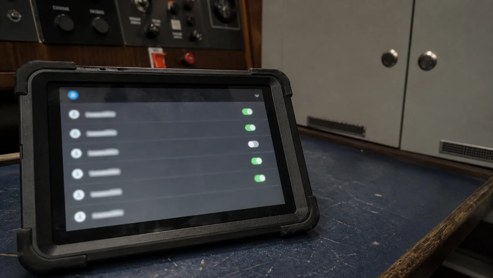 Tablet displaying an unreadable remote-access register.